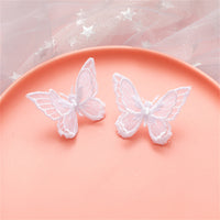 White Embroidered Butterfly Stud Earrings