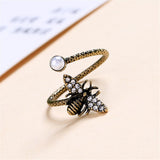 Cubic Zirconia & Imitation Pearl Antiqued Bee Bypass Ring