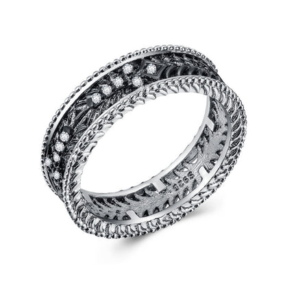 Cubic Zirconia and Two Tone Openwork Band, statement rings for women, vintage-inspired design, lifestyle look