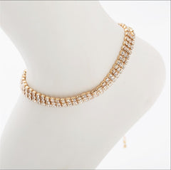 Cubic Zirconia & 18K Gold-Plated Three-Layer Stretch Anklet