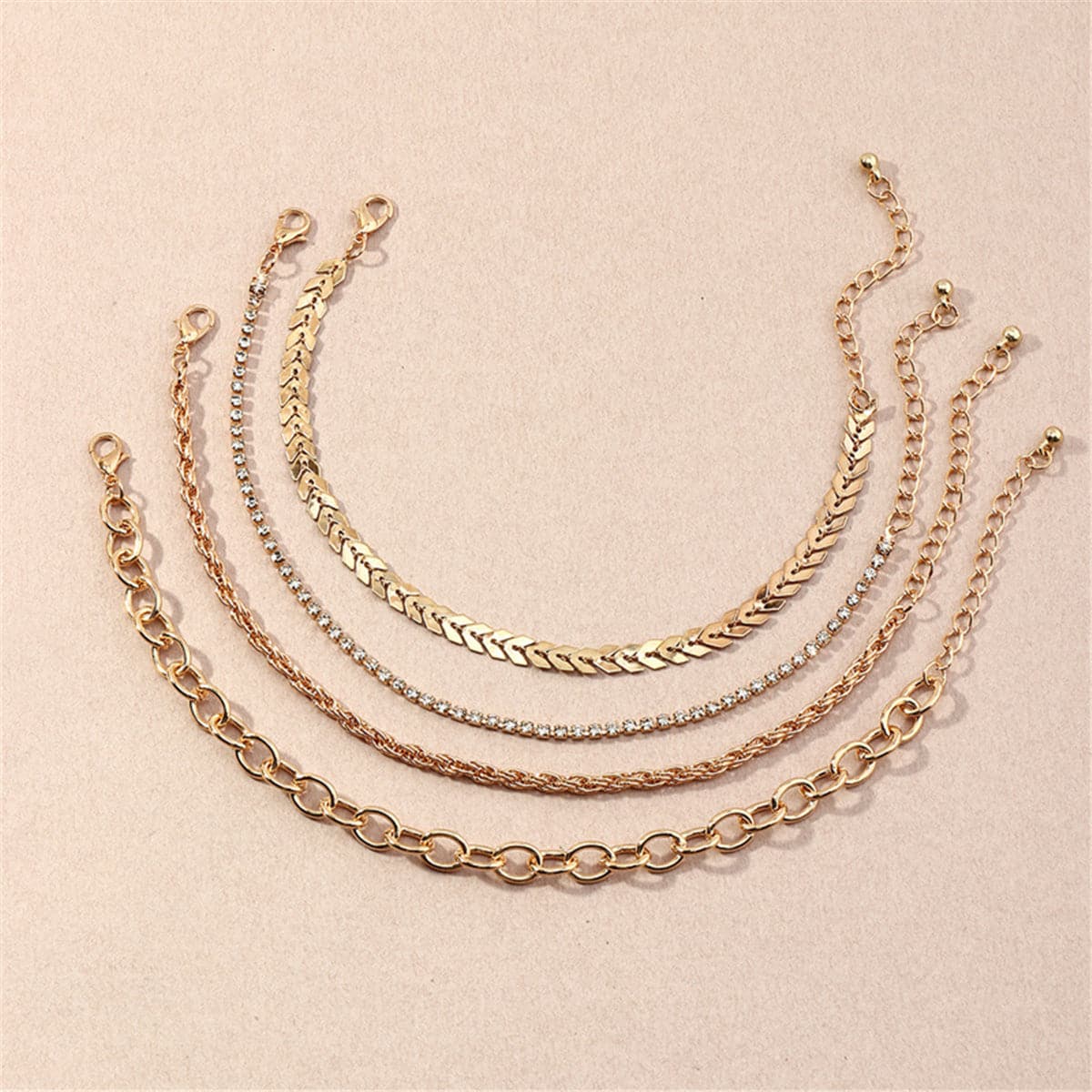 Cubic Zirconia & 18K Gold Plated Twine Anklet Set
