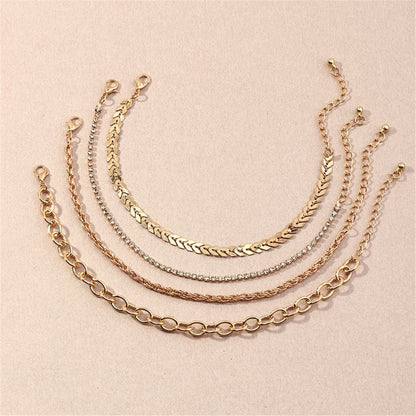 Cubic Zirconia and 18K Gold Plated Twine Anklet Set, jewelry gift sets for women, botanical inspired, lifestyle look