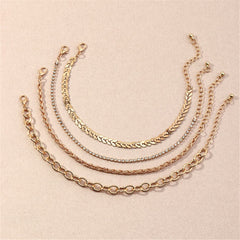 Cubic Zirconia & 18K Gold Plated Twine Anklet Set