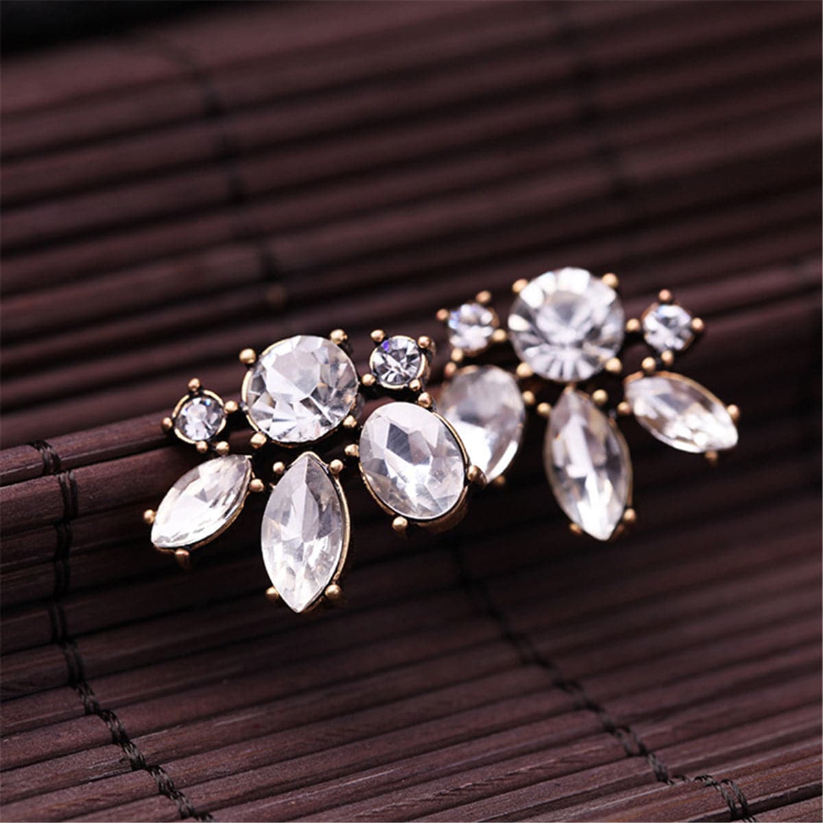 Clear Crystal & 18K Gold-Plated Floral Stud Earrings