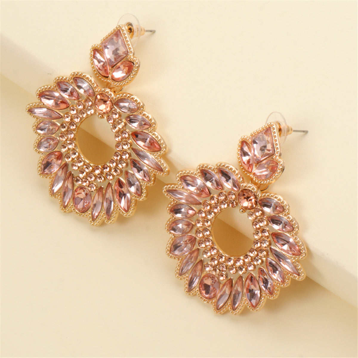 Champagne Crystal & Cubic Zirconia Geometric Drop Earrings