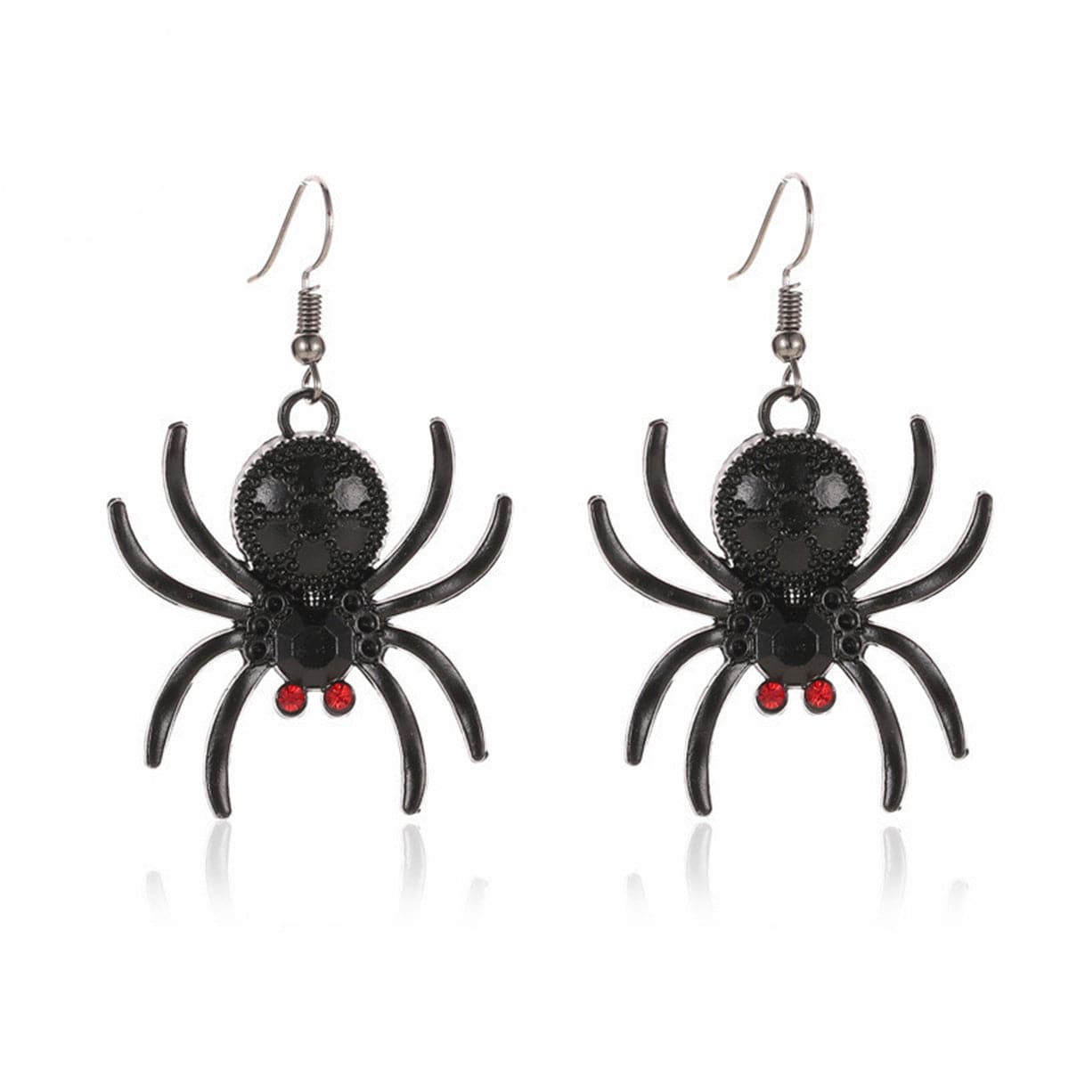 Black Cubic Zirconia Spider Drop Earrings, drop earrings for women, botanical inspired, front view
