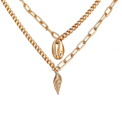 18K Gold-Plated Shell & Conch Pendant Layer Necklace
