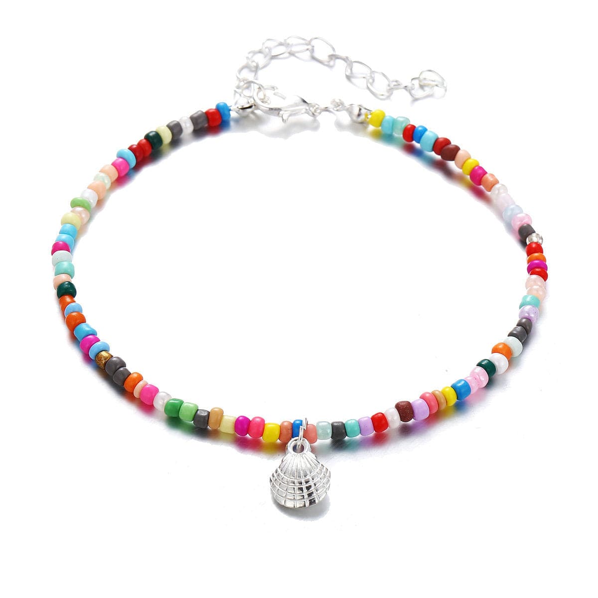 Red and Silver-Plated Shell Charm Anklet, silver anklet bracelet, dainty minimalist design, side view