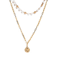 Pearl & 18k Gold-Plated Coin Layered Pendant Necklace