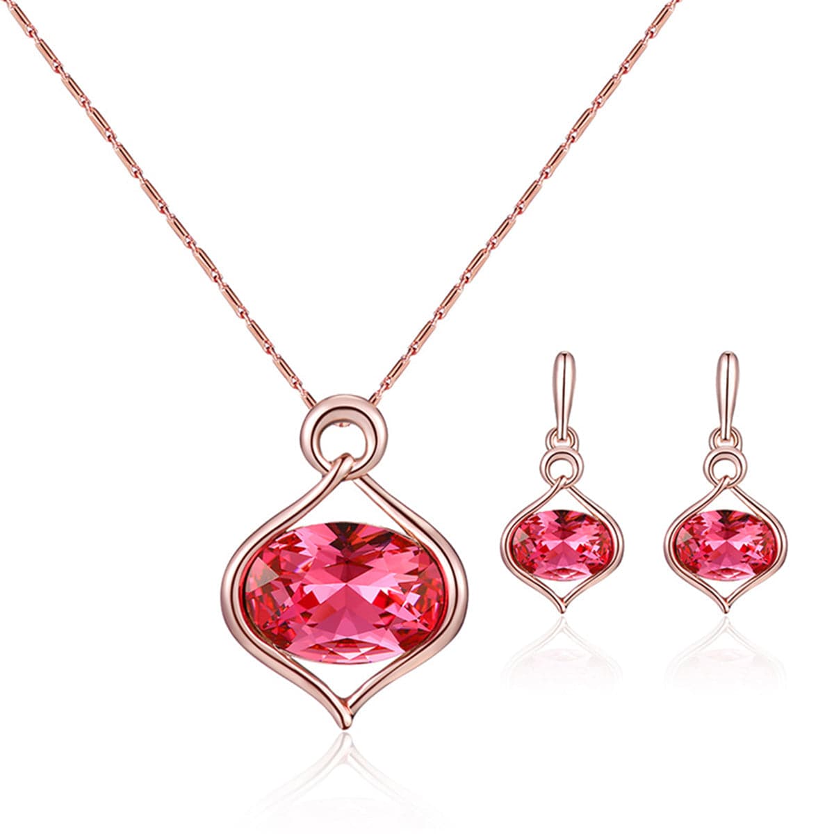 Red Crystal & 18K Gold Plated Pendant Necklace & Stud Earrings Set
