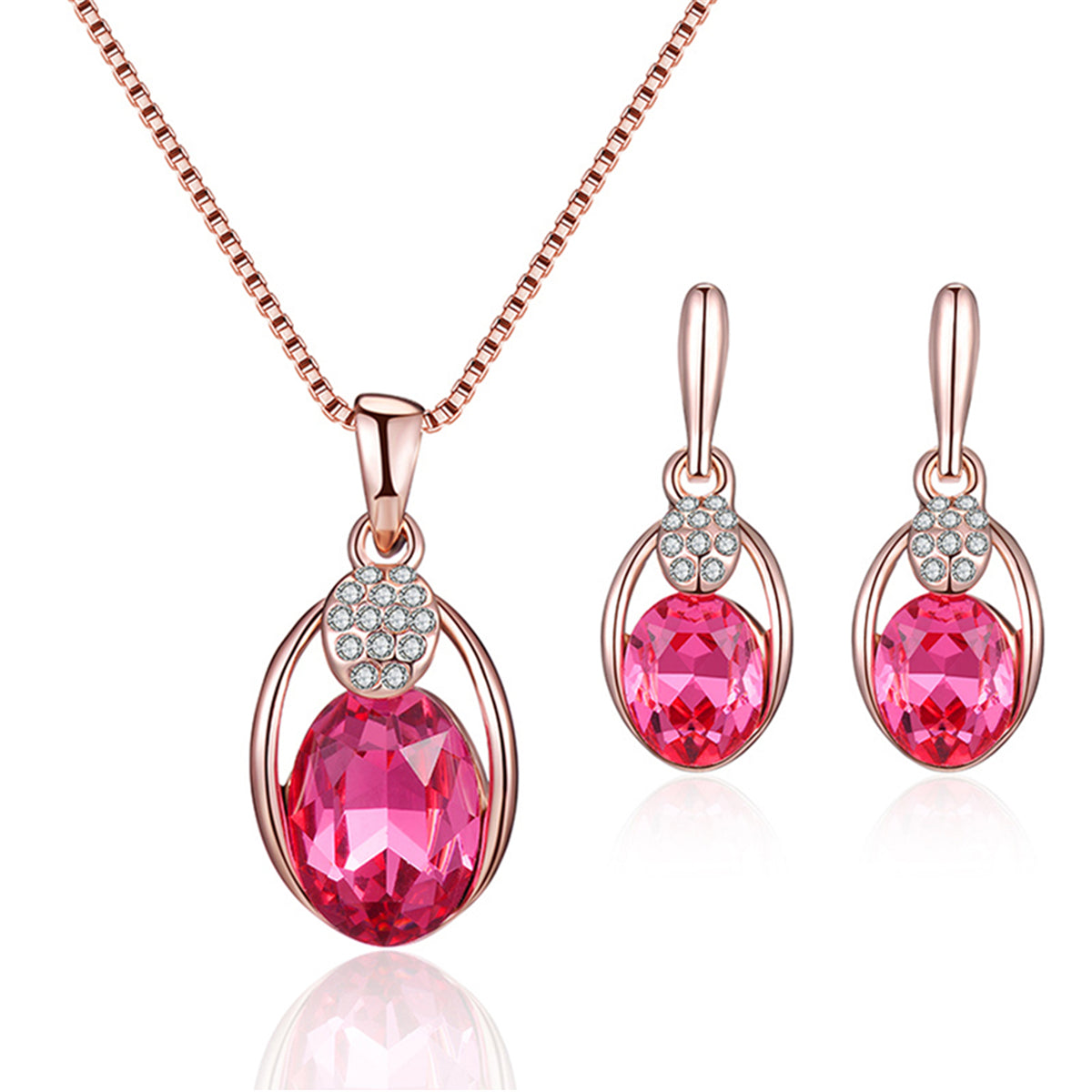 Red and White Cubic Zirconia Pendant Necklace and Drop Earrings, drop earrings for women, dainty minimalist design, side view