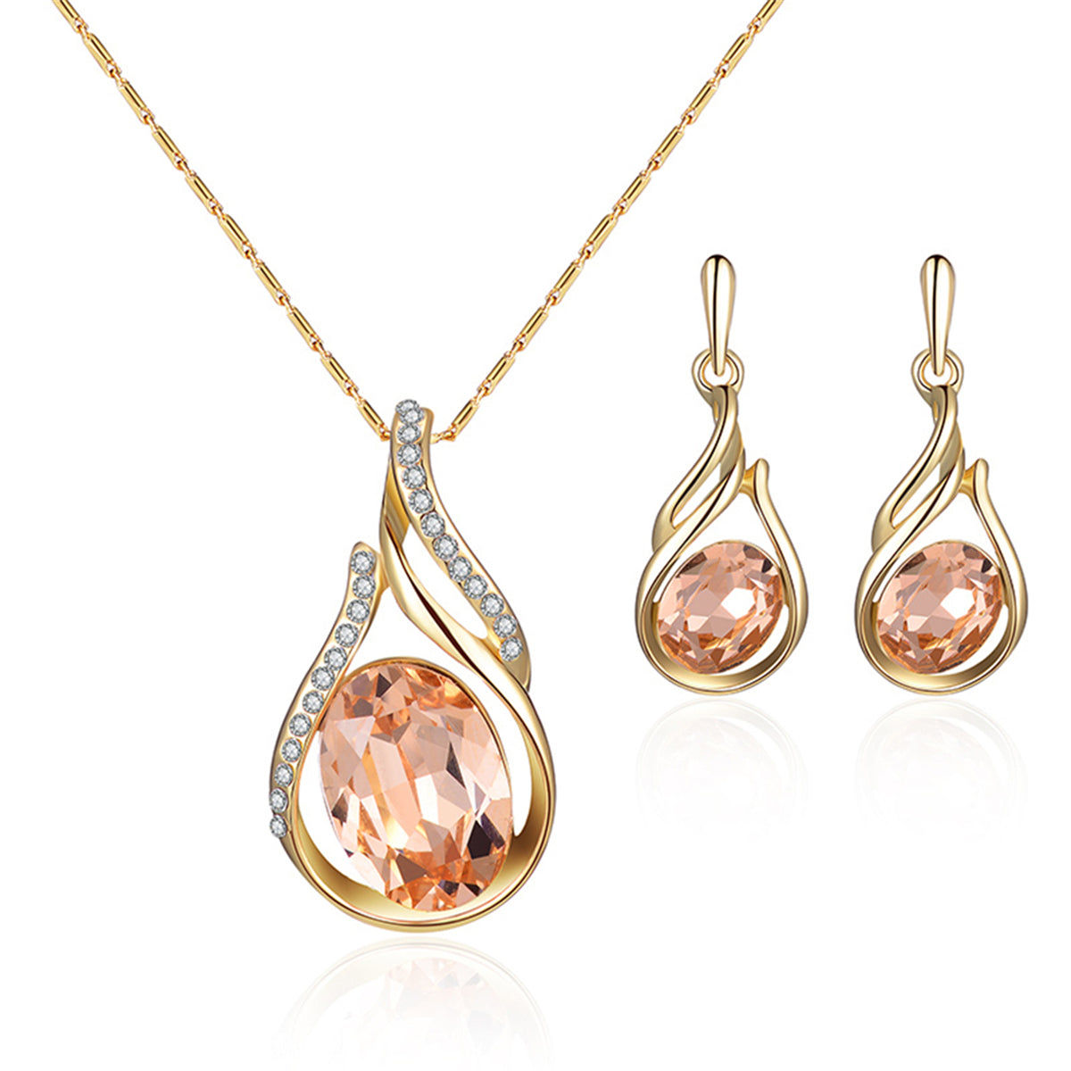 Yellow and White Cubic Zirconia Pendant Necklace and Drop Earrings, drop earrings for women, front view
