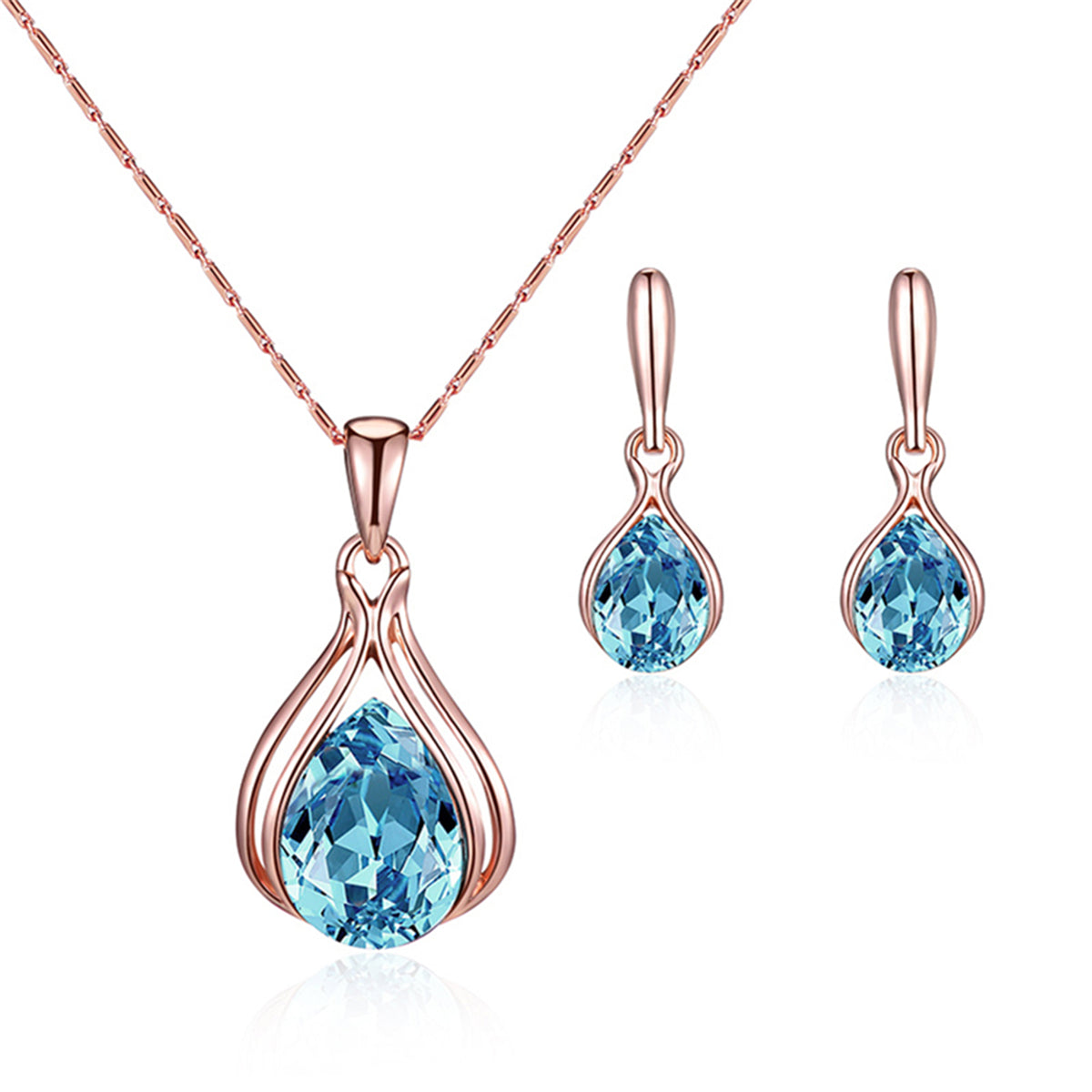 Blue & White Cubic Zirconia Pendant Necklace & Drop Earrings