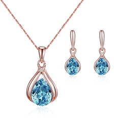 Blue & White Cubic Zirconia Pendant Necklace & Drop Earrings