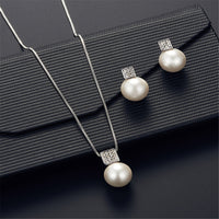 Imitation Pearl & Silver-Plated Pendant Necklace & Drop Earrings
