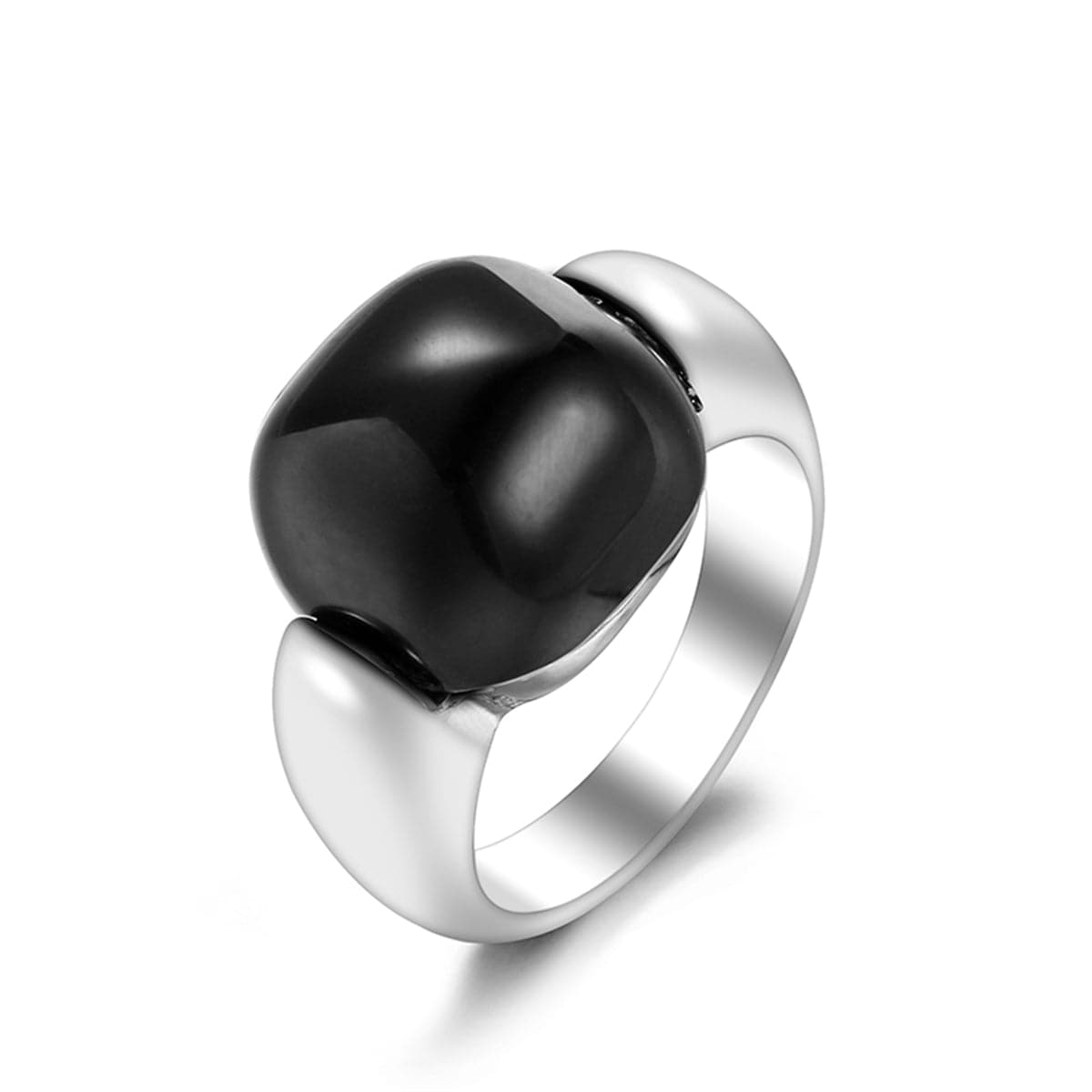 Black Princess-Cut Ring, statement rings for women, botanical inspired, side view