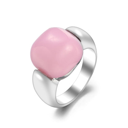 Pink and Silver-Plated Geometric Statement Ring, silver statement rings for women, elegant gift for her, front view