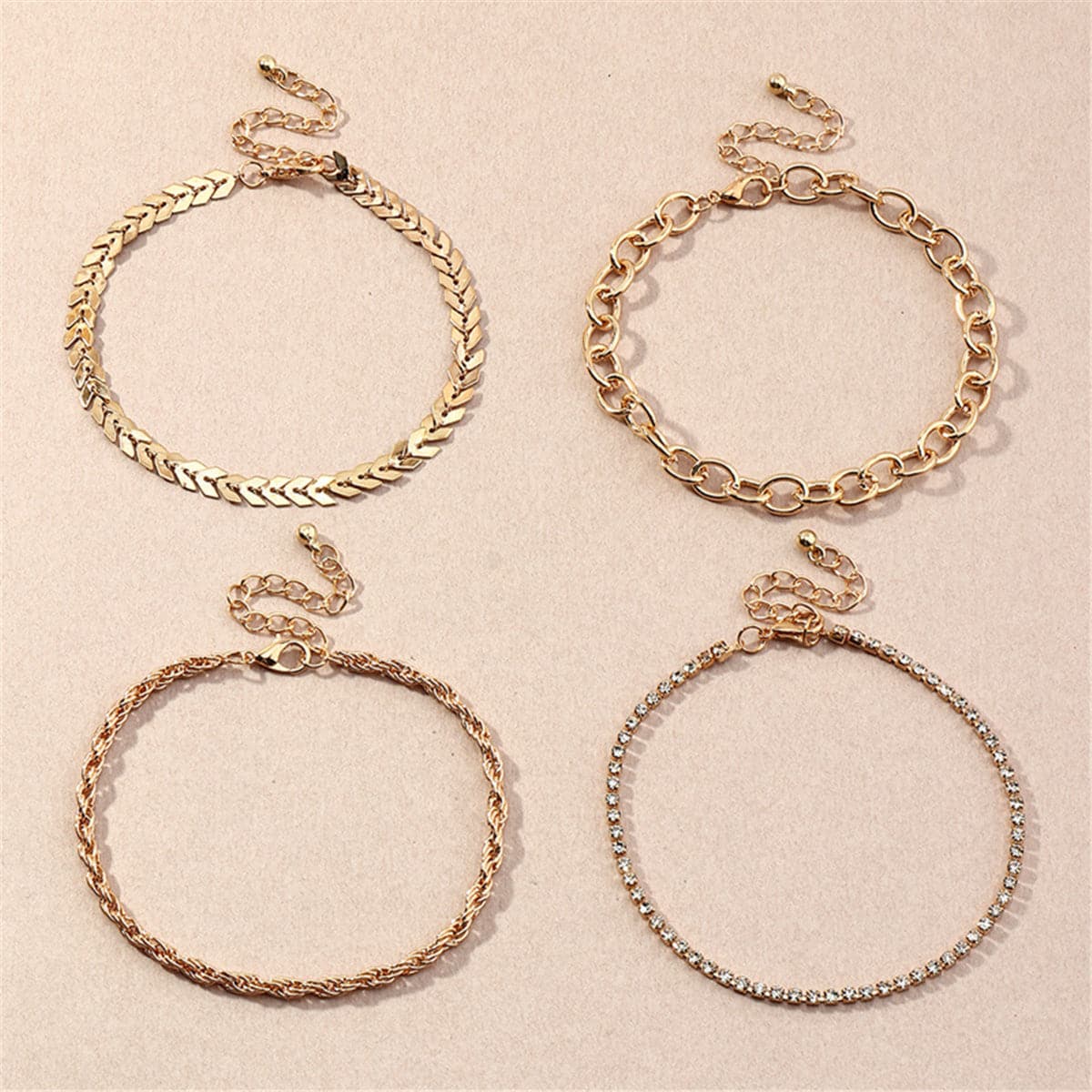 Cubic Zirconia and 18K Gold Plated Twine Anklet Set, jewelry gift sets for women, botanical inspired, styled look