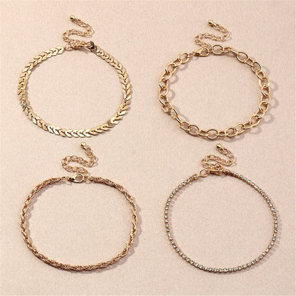 Cubic Zirconia and 18K Gold Plated Twine Anklet Set, jewelry gift sets for women, botanical inspired, styled look