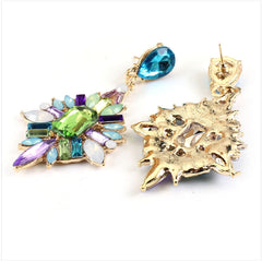 Blue cubic zirconia & 18k Gold-Plated Bezel-Set Cluster Drop Earrings - streetregion