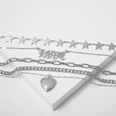 Silver-Plated 'Love' & Star Pendant Necklace