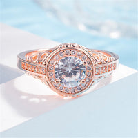 White Round Crystal & 18k Rose Gold-Plated Ring