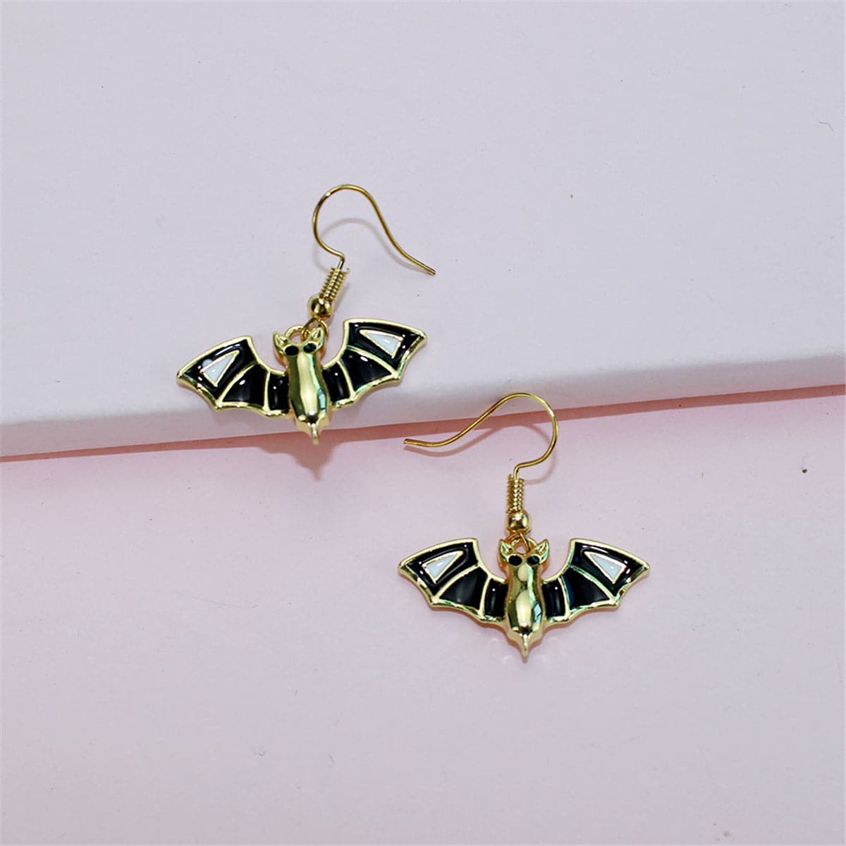 Black & 18K Gold-Plated Bat Pendant Necklace & Drop Earrings