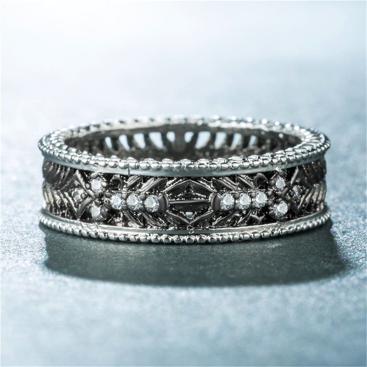 Cubic Zirconia and Two Tone Openwork Band, statement rings for women, vintage-inspired design, side view