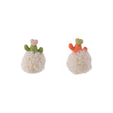 Green Enamel & White Pom-Pom Cactus Ball Stud Earrings