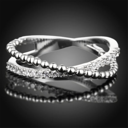 Cubic Zirconia and Silver-Plated Crossed Line Ring, silver statement rings for women, everyday style, styled look