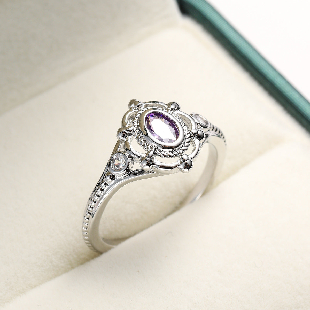 Cubic Zirconia & Purple Crystal Oval Ring