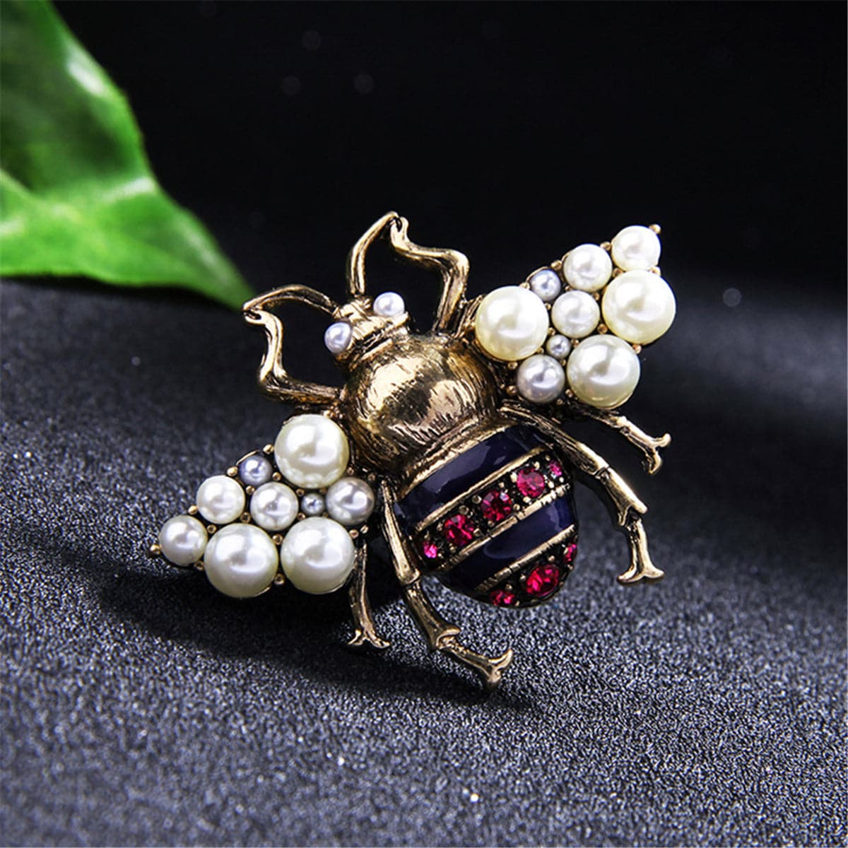 Pearl & Red Cubic Zirconia 18k Gold-Plated Insect Brooch