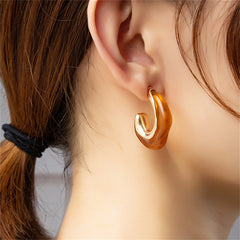 Amber Resin & 18K Gold-Plated Irregular Curve Drop Earrings