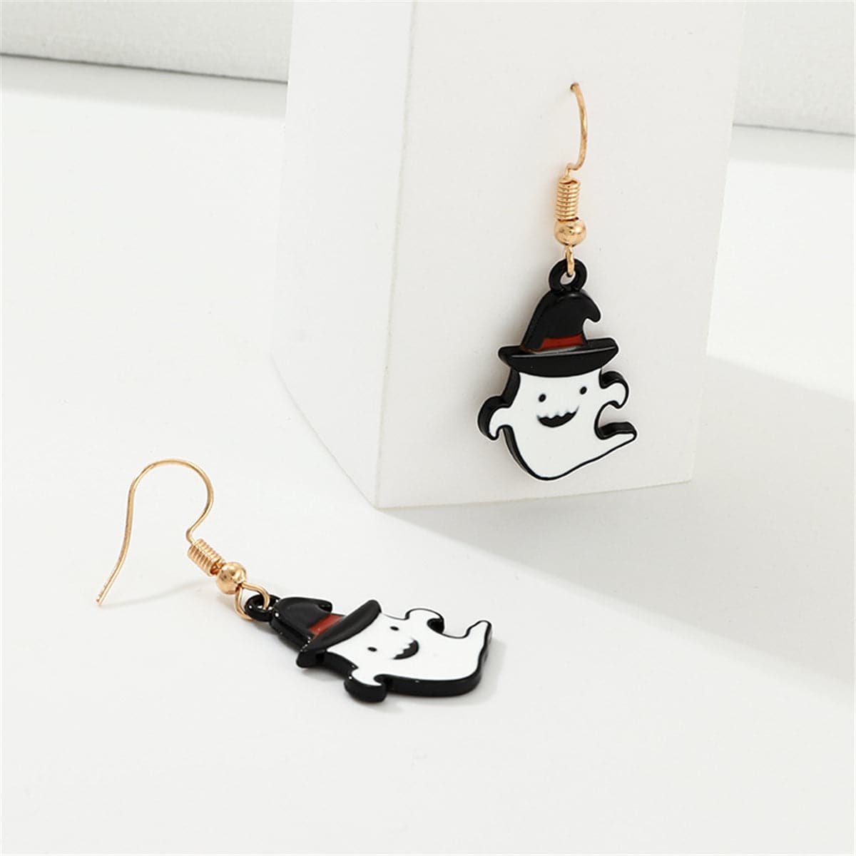White Enamel & 18K Gold-Plated Ghost Drop Earrings