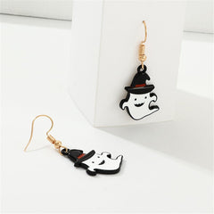 White Enamel & 18K Gold-Plated Ghost Drop Earrings
