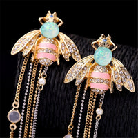Opal & Cubic Zirconia Bee Tassel Drop Earrings