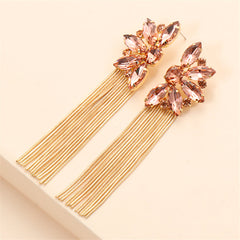 Champagne Crystal & Cubic Zirconia Floral Tassel Drop Earrings