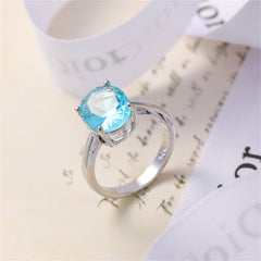 Sea Blue Crystal & Silver-Plated Oval-Cut Solitaire Ring