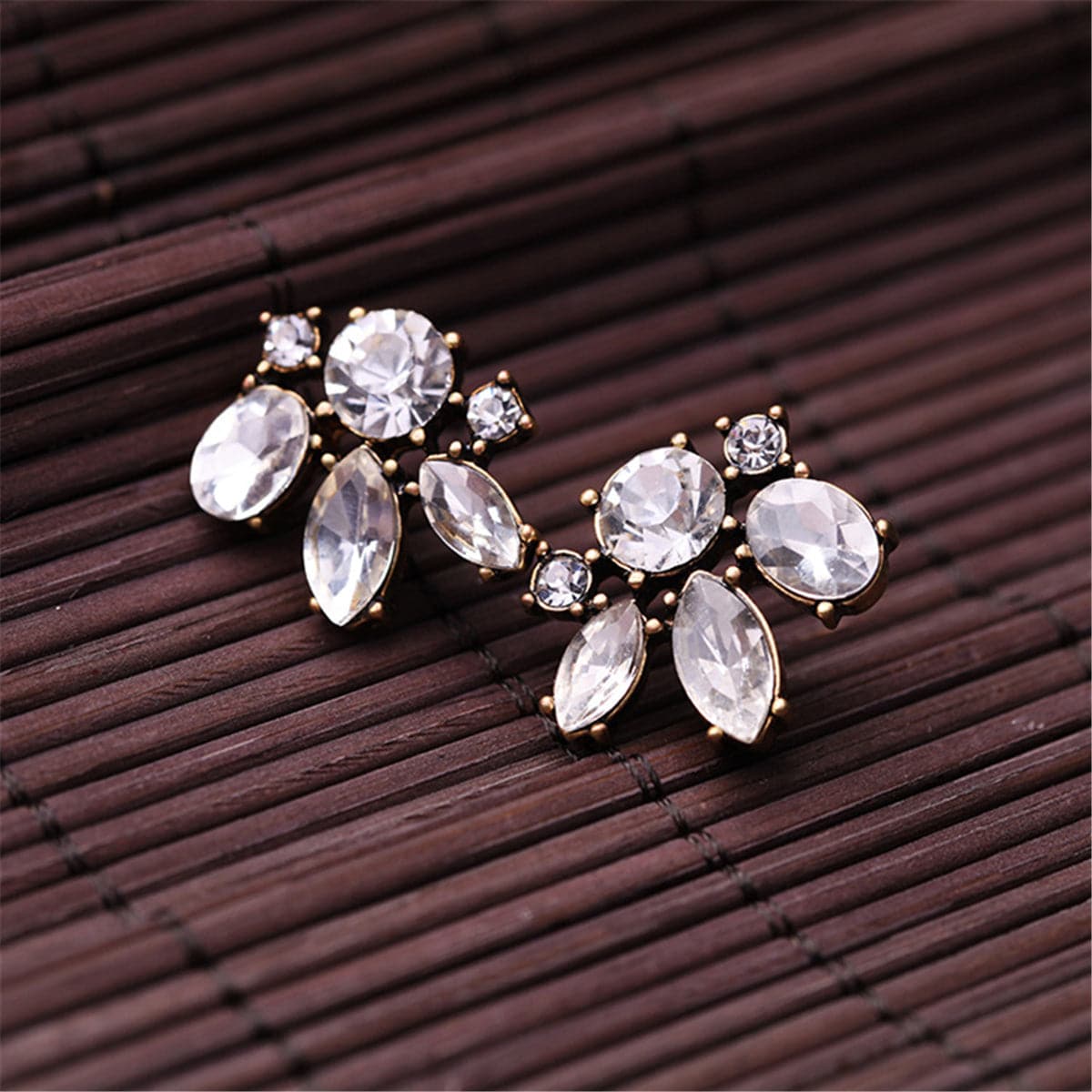 Clear Crystal & 18K Gold-Plated Floral Stud Earrings