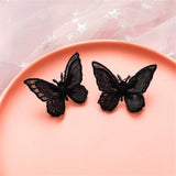 Black & Silver-Plated Embroidery Butterfly Stud Earrings
