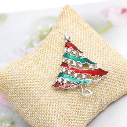 Cubic Zirconia and Silver-Plated Christmas Tree Brooch, silver brooch pin, vintage-inspired design, side view