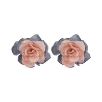 Pink & Blue Chiffon & Silver-Plated Flower Stud Earrings