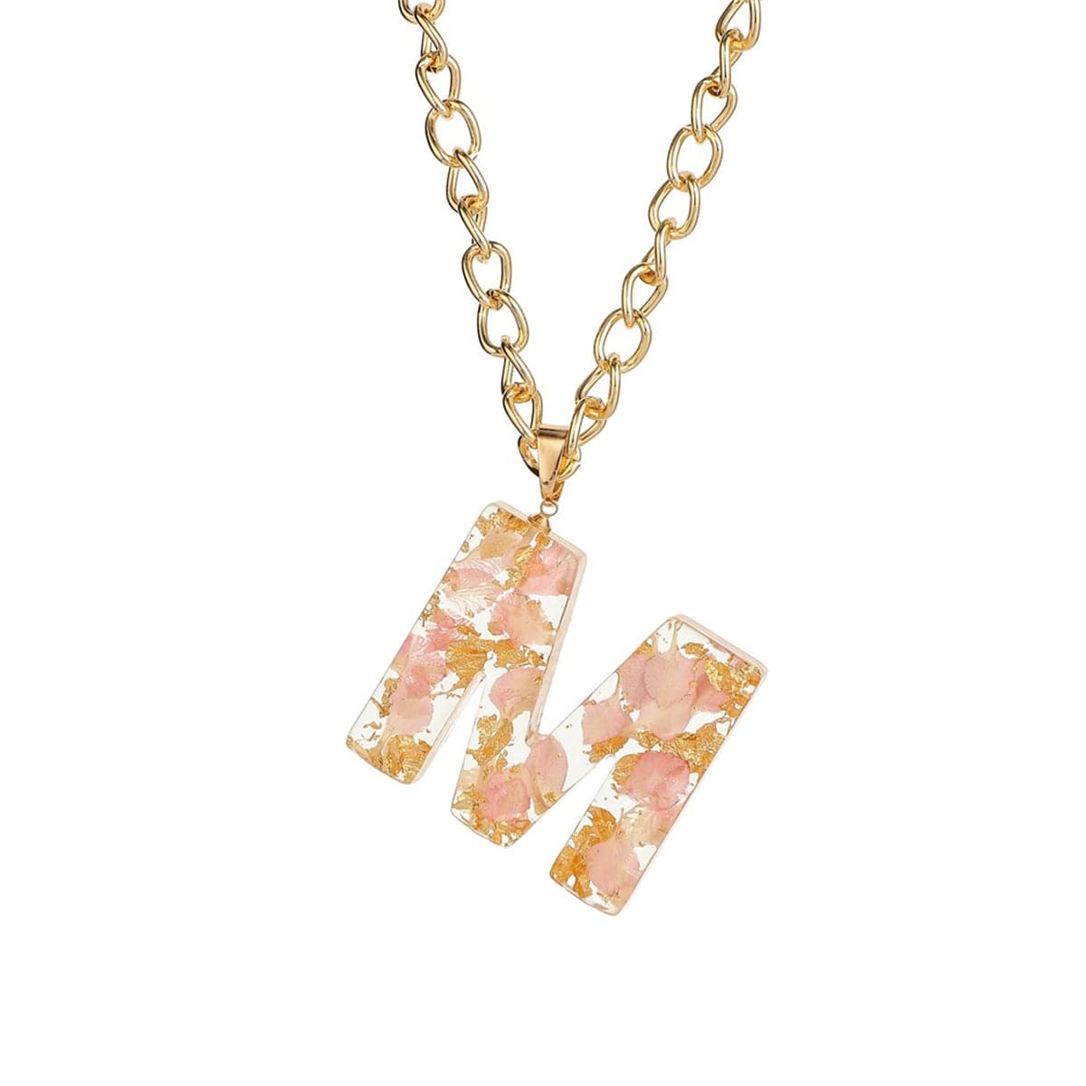 Pink & 18K Gold-Plated Floral Alphabet M Pendant Necklace