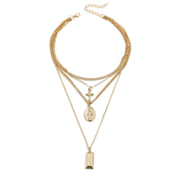 18k Gold-Plated Cross & Mary Layered Pendant Choker Necklace - streetregion