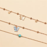 Abalone Shell & Reconstituted Turquoise Butterfly Anklet Set