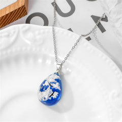 Blue Resin & Silver-Plated Bloud Teardrop Pendant Necklace