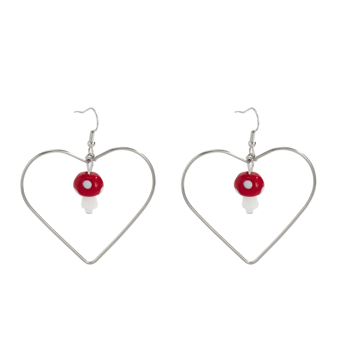 Red Resin & Silver-Plated Mushroom Heart Drop Earrings