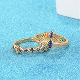 Purple Crystal & Cubic Zirconia Crown Ring Set