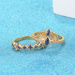 Purple Crystal & Cubic Zirconia Crown Ring Set
