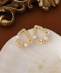 Pearl & Cubic Zirconia 18K Gold-Plated Floral Teardrop Earrings